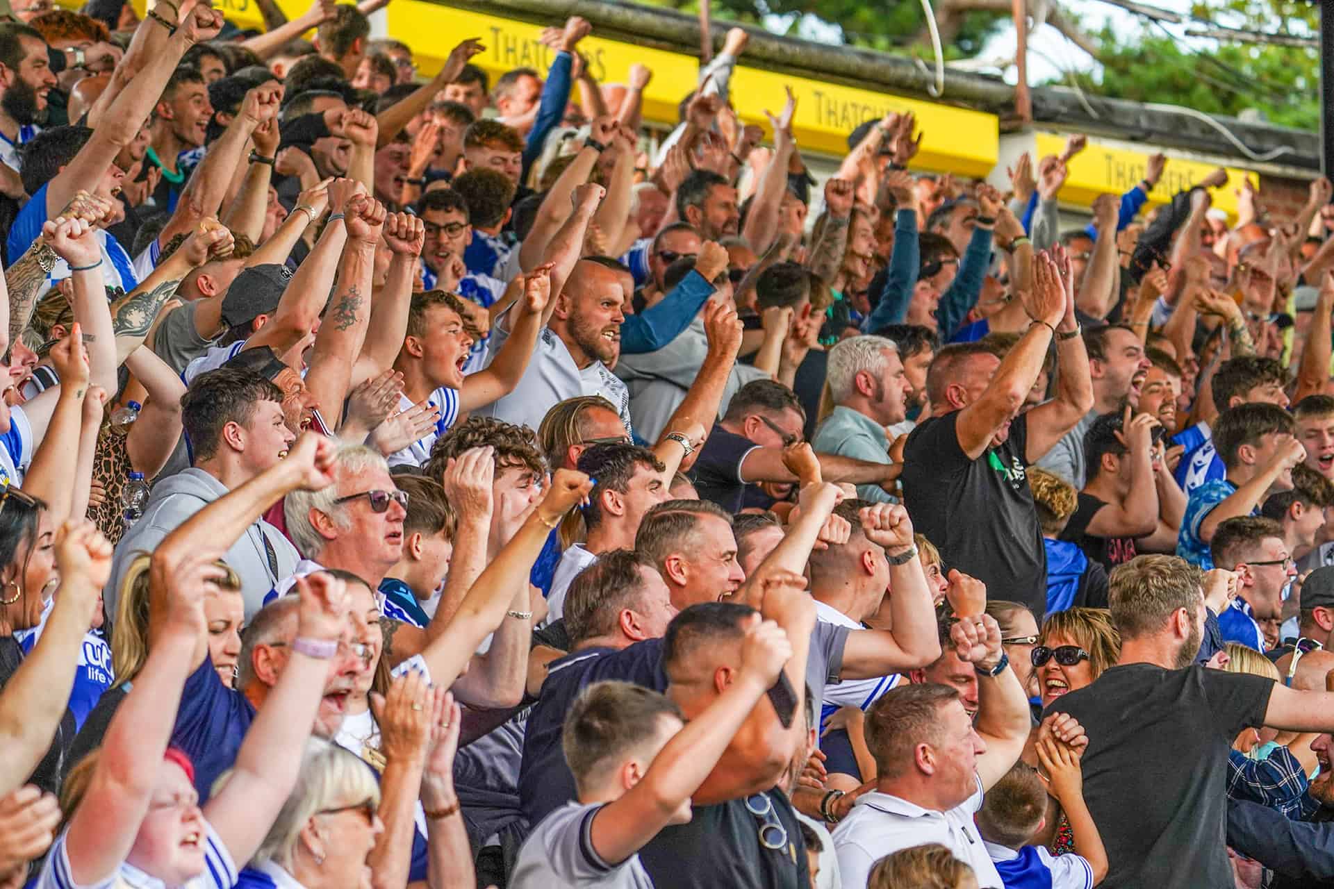 Crowd of football fans in a stadium