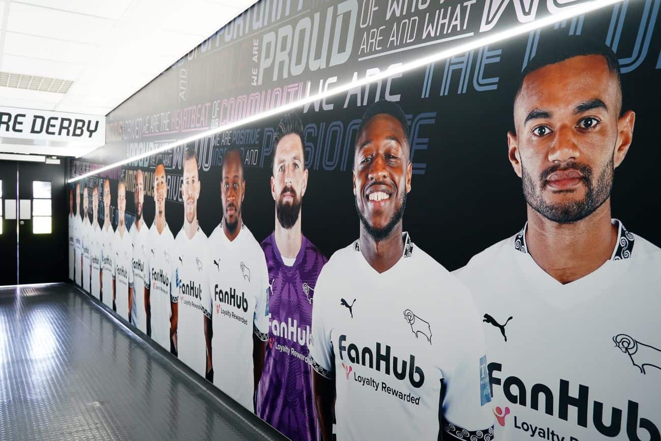 Derby County player wearing FanHub sponsored kit